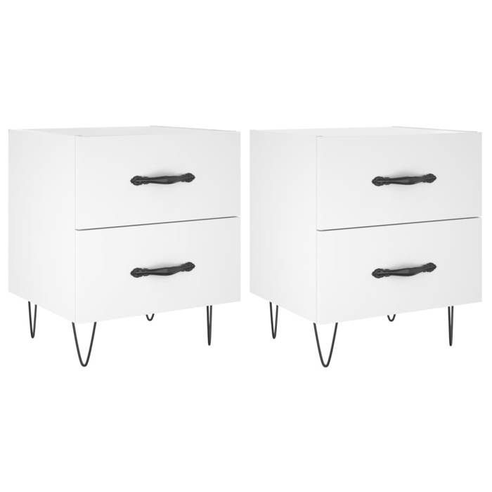 Tables de chevet - Maison Exclusive - Blanc - Bois d'ingénierie - Pieds en métal