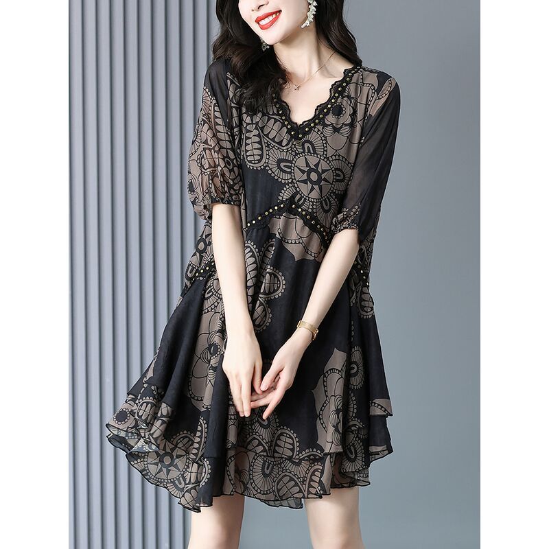 Шифоновое платье для полных девочек, летнее свободное и тонкое корейское платье средней длины для молодой мамы