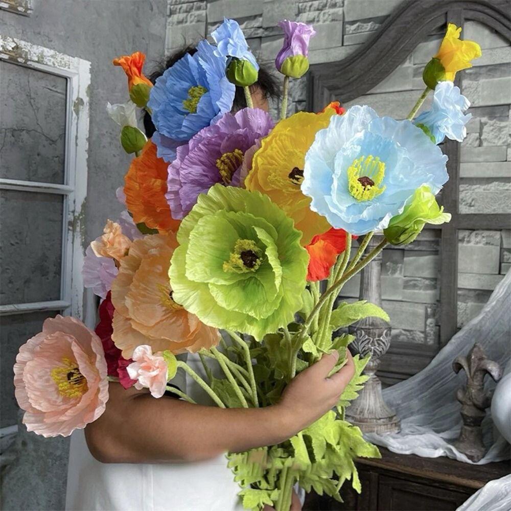 Декор для дома и сада, гигантский цветок мака, шелковый + пластиковый фон, настенный искусственный цветок