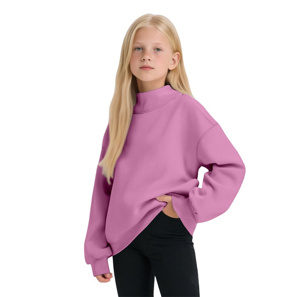 Girls’ Oversized Mock Neck Sweatshirt, Long Sleeve Pullover Top, Soft Fleece Casual Wear for Fall and Winter