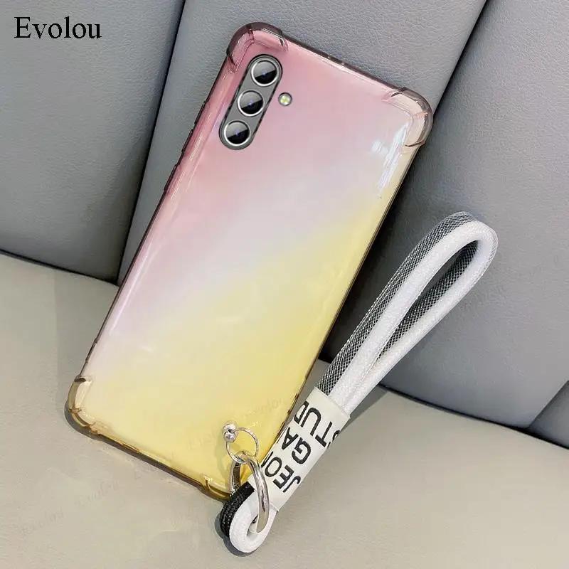 For Samsung S25 FE Transparent Gradient Wristband Case For Galaxy S25 Ultra S25 Edge Soft Silicone Shockproof Protection Cover