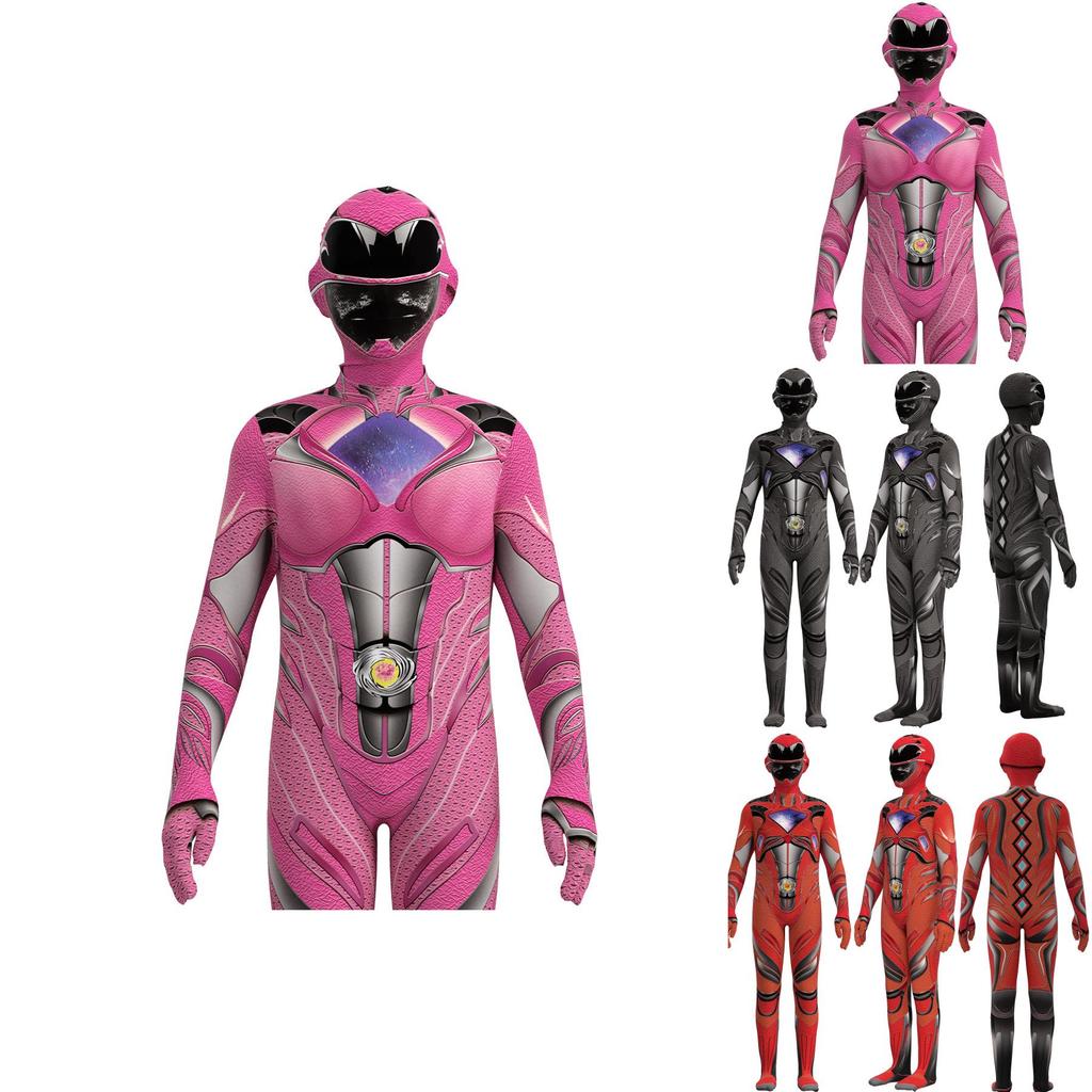 Kids Mighty Morphin Power Rangers Costume Jumpsuit For Halloween Or Cosplay Parties