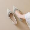Weiwei Girl 5933-20 French Pointed Single Shoes Women's Flat Bottom Shallow Mouth Rhinestone Wedding Shoes with Skirt Temperament Women's Shoes