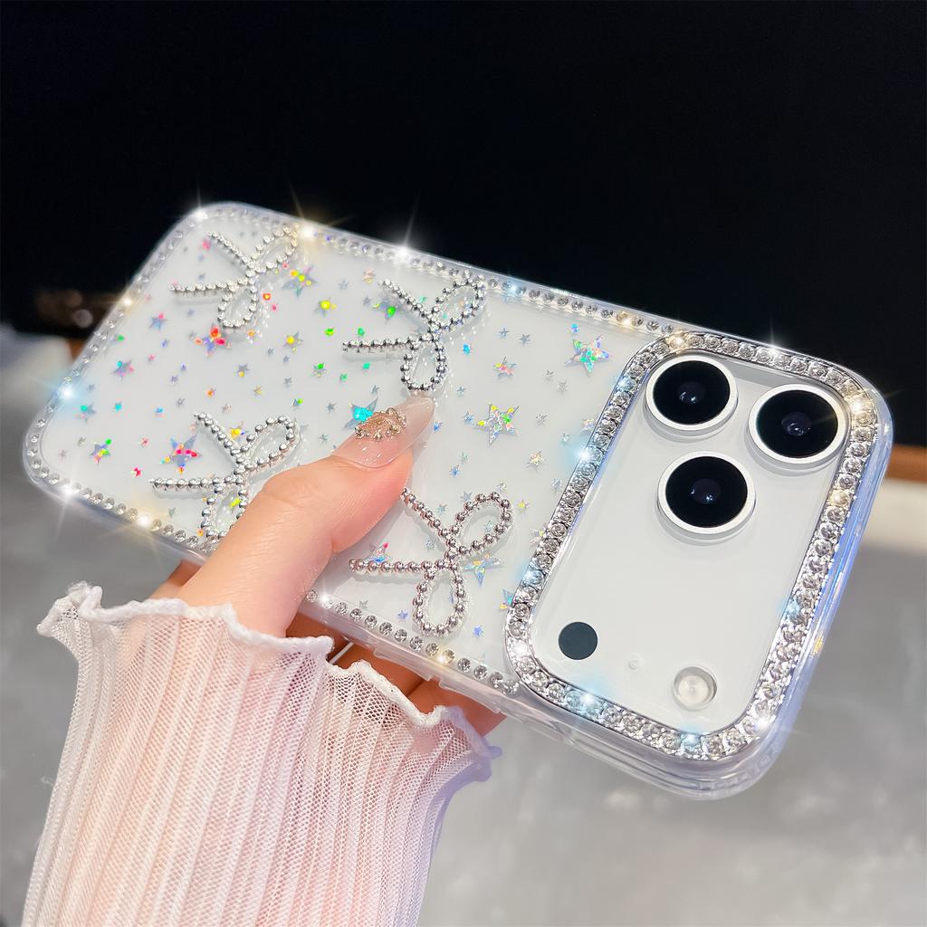 For iPhone 17 Pro Max Case Rhinestone Edge Butterfly Bow Decor TPU+PC IMD Phone Cover