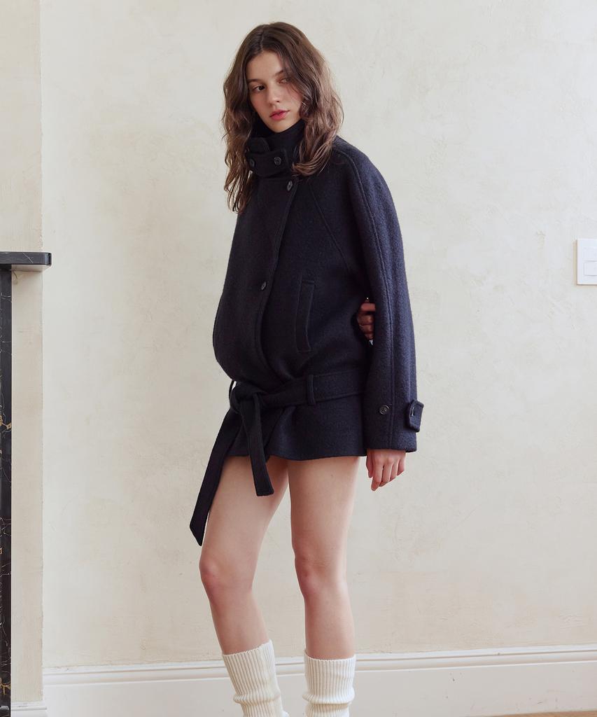 AFTERHOURS Wool Belted Half Coat (Black)