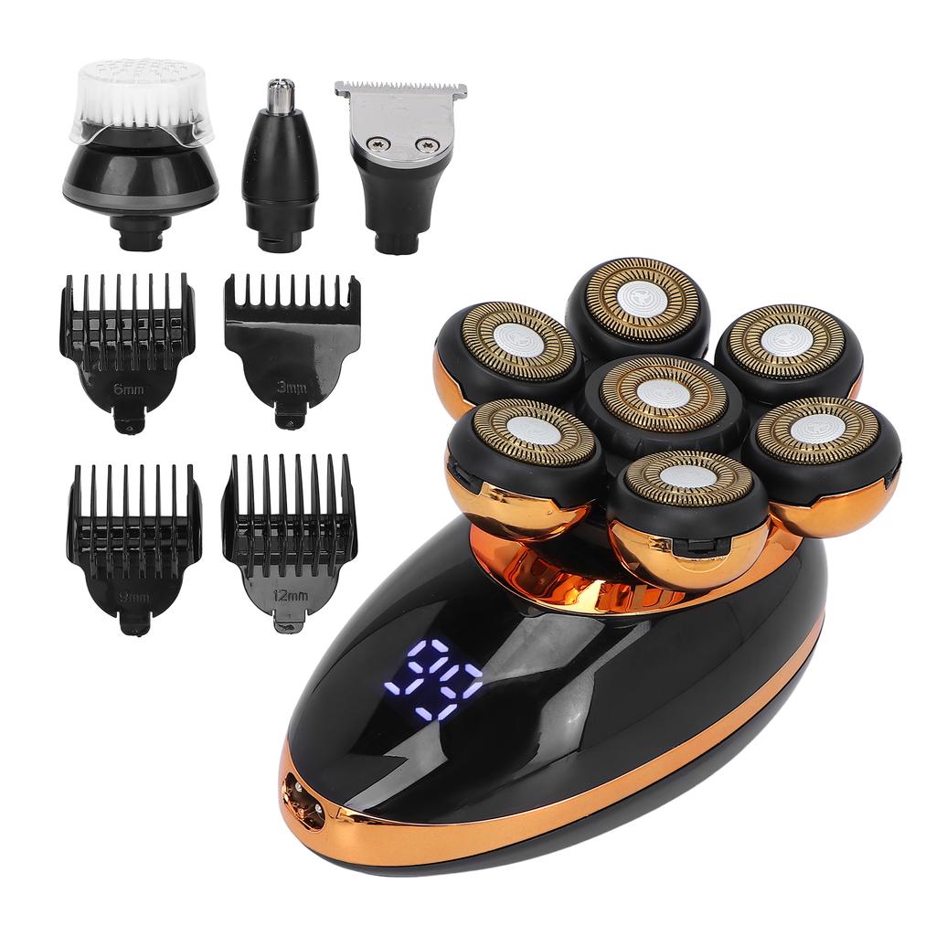 5 In 1 Electric Head Shaver IPX7 Waterproof Intelligent Floating Blades Hair Grooming Kit for Men