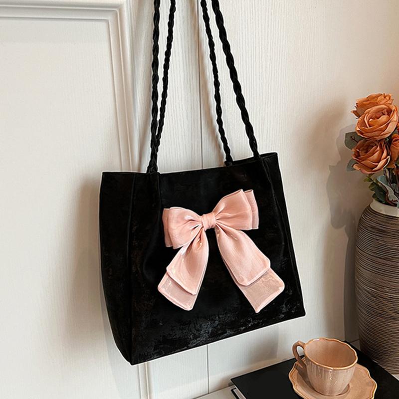 Женская сумка для покупок из искусственной кожи, модная большая вместительная сумка-тоут с бантом для девочек, сумка на одно плечо, повседневная сумка