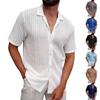 Men's Summer Solid Color Knitted Lapel Hollow Breathable Button Short-Sleeved Shirt