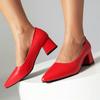 Fashion Medium Heeled Shoes Ladies Dress Pumps Large Size Classic Pointed Toe Women's Short Heel Red Green Nude Party Office Shoe Female