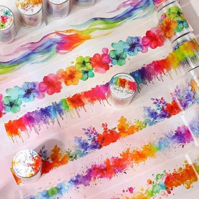 6 стилей Эстетическая цветная размытая лента Серия «Радужное сияние» Используется для DIY-украшения Скрапбукинговая лента Лента для украшения журнала