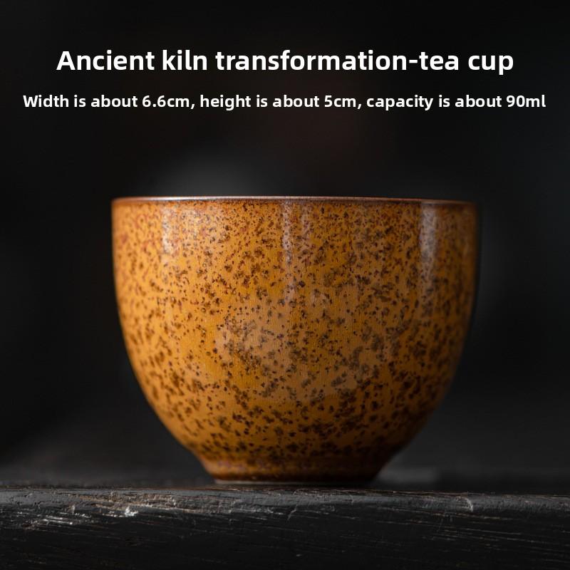 Handmade retro coarse pottery tea cup antique kiln transformed ceramic master cup household kung fu tea set tea cup single cup