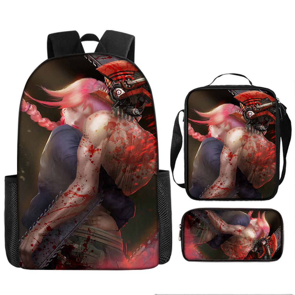 Chainsaw Man Anime Peripheral Backpack Set, Lightweight Large‑Capacity School Bag With Pencil Pouch, Casual Anime Daypack For Middle School Boys Girls