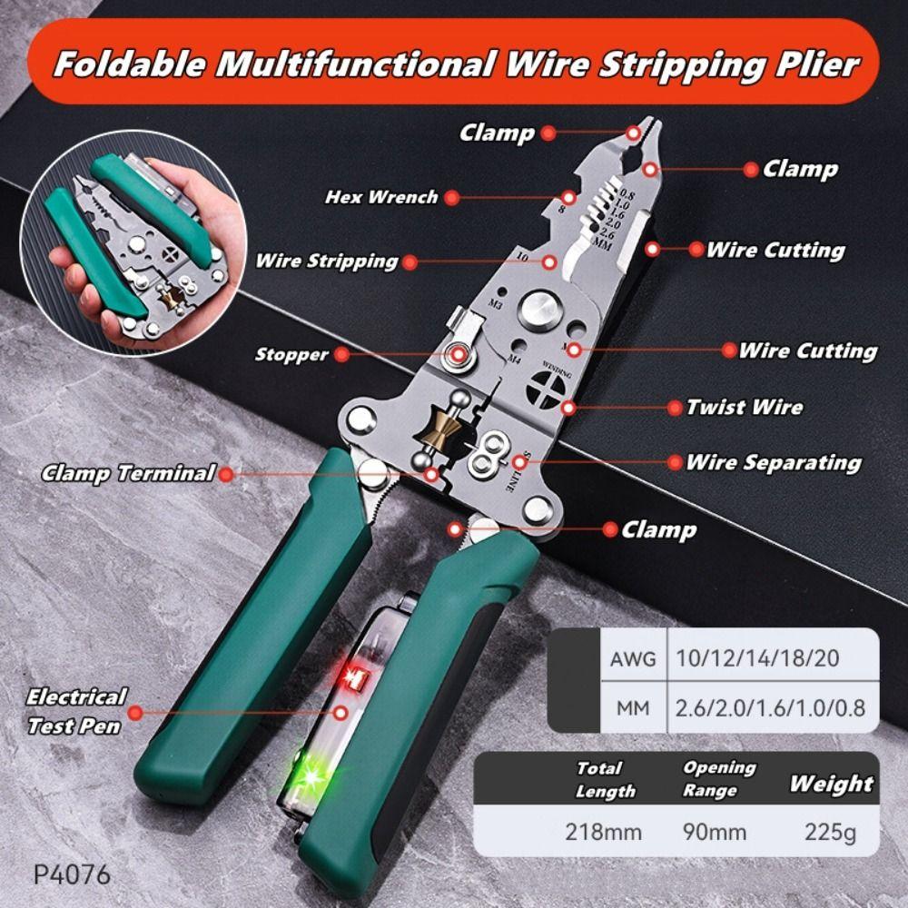 Folding Electrical Test Pen Foldable Crimper Tool Stripping Pliers Wire Stripper Electrical Work