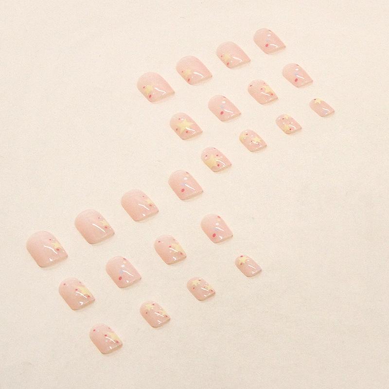 Pink Through Sweet Polka Dots Star Manicure Gentle and Sweet Ins Wind Light Luxury Children's Fun Fake Nail Finished Wear Nail Batch