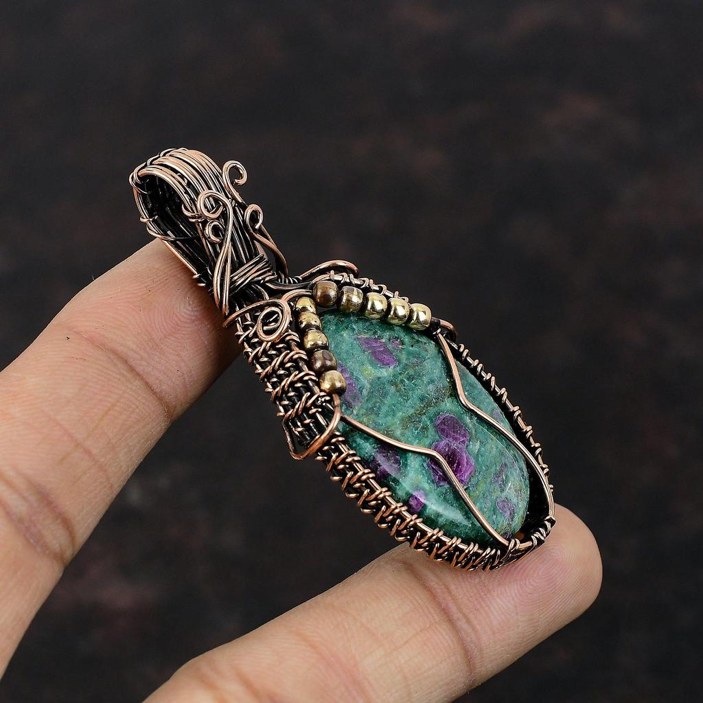 Подвеска из рубина и фуксита, подвеска из медной проволоки, изящное ювелирное изделие ручной работы, изумительная подвеска из медной проволоки, ювелирное изделие из драгоценного камня, подвеска для подарка