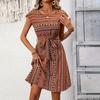 Women Casual Summer Short Sleeve Printed Bandage One Piece Dress