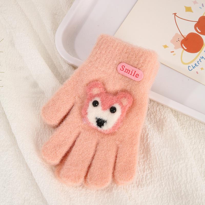 Детские зимние перчатки в корейском стиле с милым медведем - Теплые, Защищающие от холода, Пятипалые для мальчиков и девочек