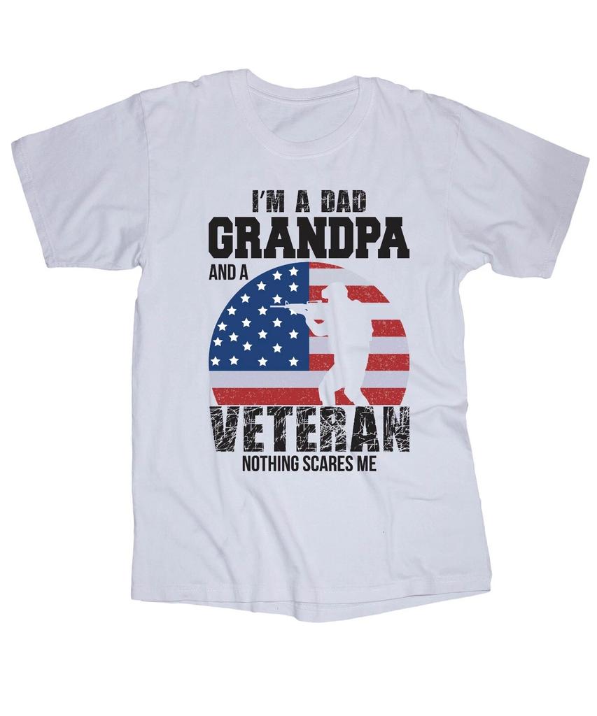 I'm a Dad Grandpa Veteran White T-shirt Tops Tees Unisex Military Army Marines Navy Air Force