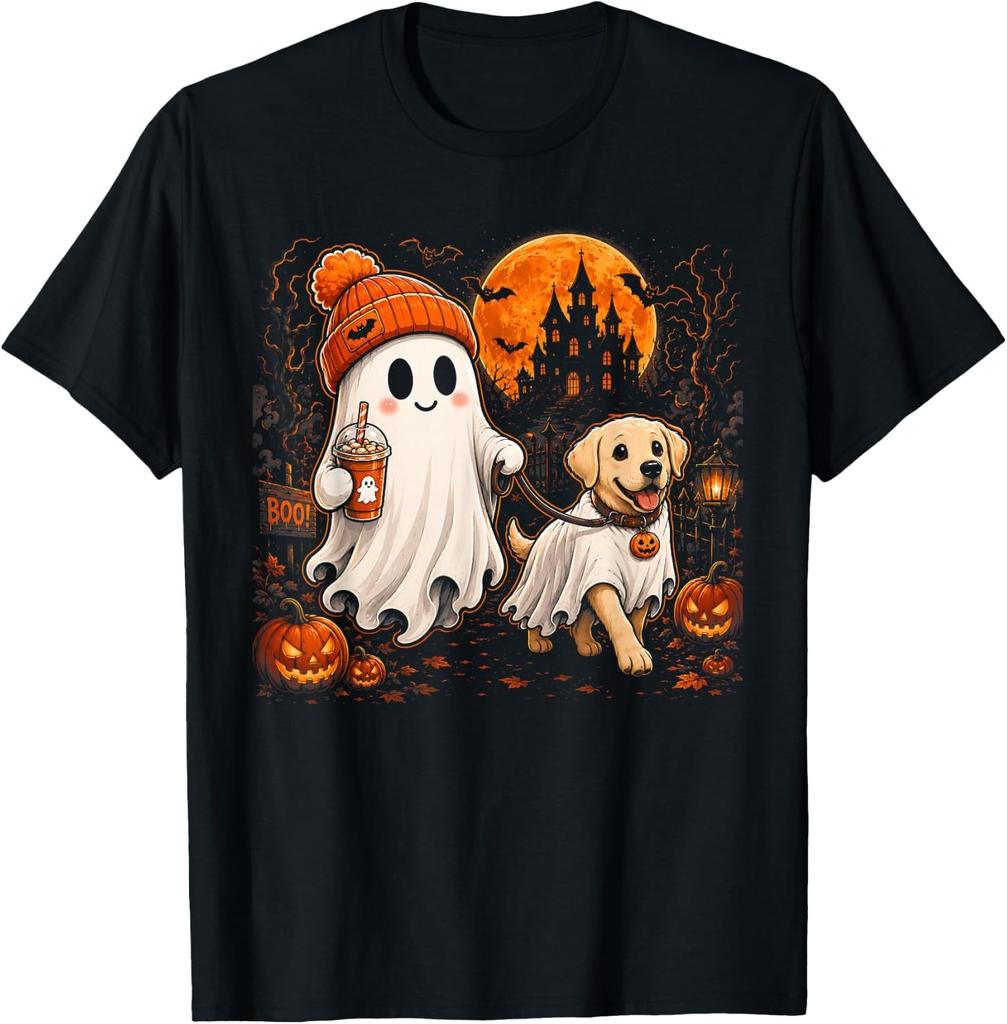 Funny Ghost Walking Labrador Retriever Ghost Dog Halloween T-Shirt