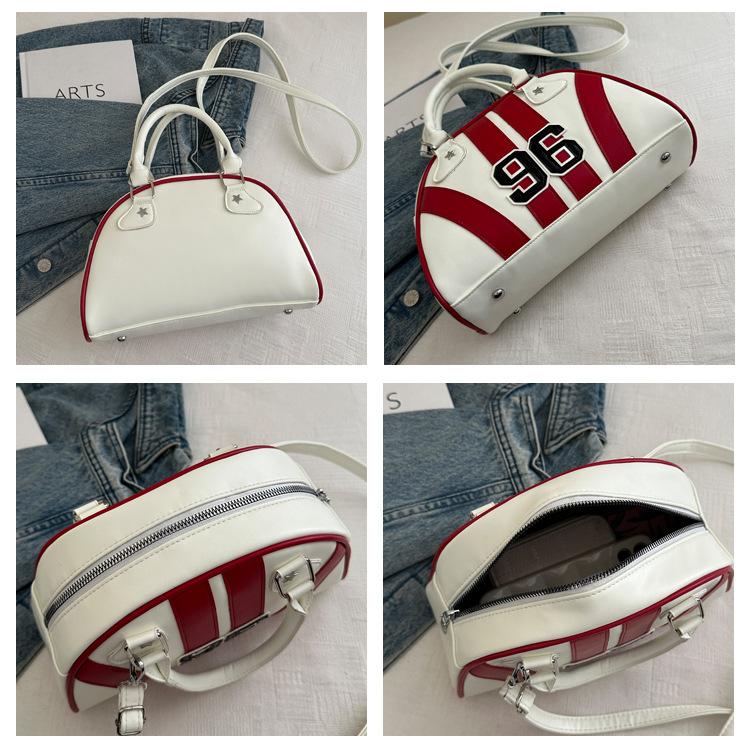 Women's Faux Leather Color Block Stripe Shoulder Bag Summer New Semi Circle Clutch Handbag Trendy Bowler Purse