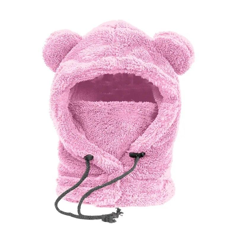 Зимние милые мультяшные плюшевые шапки с медвежьими ушками, Балаклава, теплая детская шапка с капюшоном в виде медведя, защитная шапка для ушей, ветрозащитная толстая теплая крышка на шею