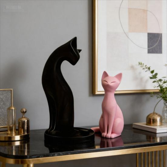 Съемная скульптура пары кошек, 3D-печатная элегантная фигурка кошачьей пары, романтическое украшение для любителей кошек для дома, гостиной, офисного стола