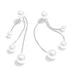 Yhpup Korean Simulated Pearls Tassel Chain Long Hanging Drop Dangle Earrings Stainless Steel Waterproof Fashion Charm Jewelry