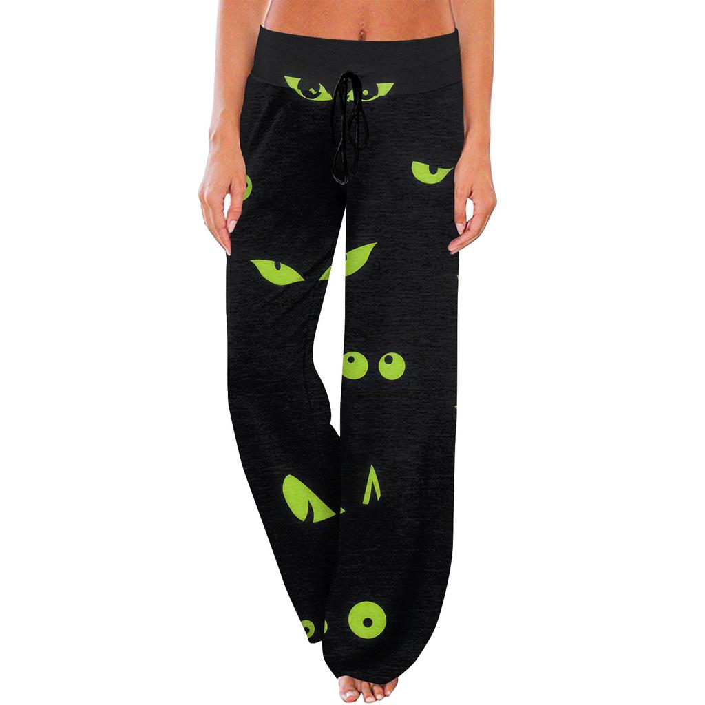 Женские удобные пижамные штаны с карманами на Хэллоуин и принтом на шнуровке, широкие брюки