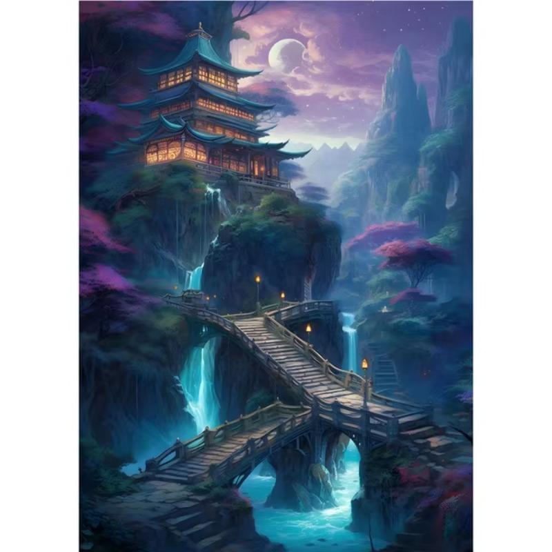 Abstract Art Japanese Fuji Mountain Poster Canvas Cyberpunk Landscape Corridor Wall Decor Picture Living Room Mural