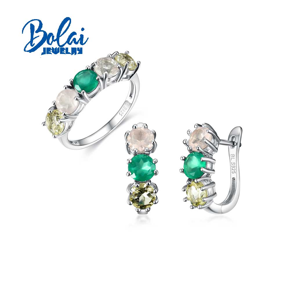 Simple Natural Agate Rose Lemon Quartz Gemstone Ring Earrings Jewelry Set Suitable for Daily Wear of Women's Fine Jewelry