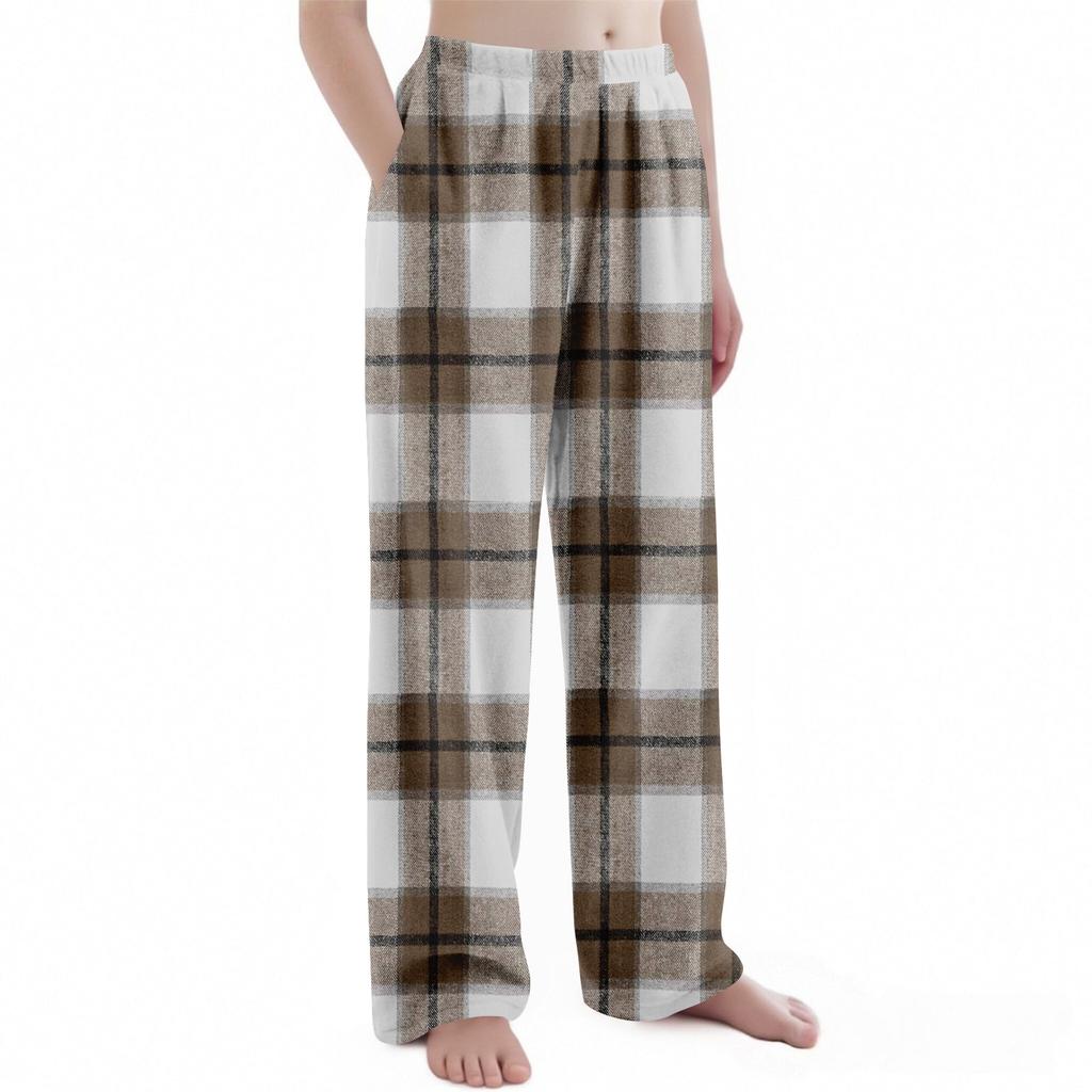 Детские рождественские брюки с клетчатым принтом, плюшевые повседневные брюки