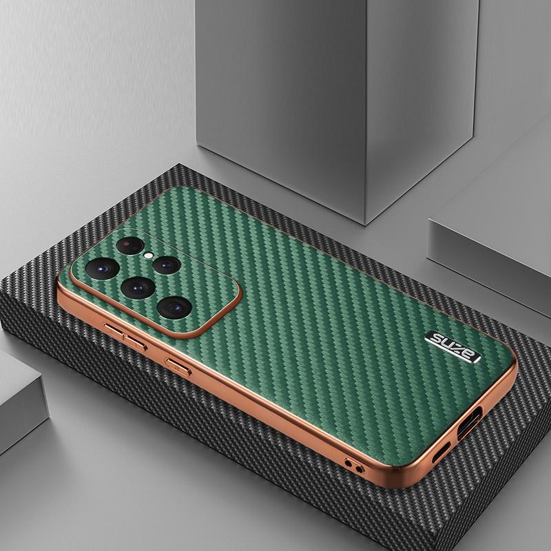Чехол для Samsung Galaxy S25 S24 S23 S22 Ultra Plus с текстурой из углеродного волокна и мягкой накладкой из искусственной кожи, защитный чехол-бампер для камеры Allround