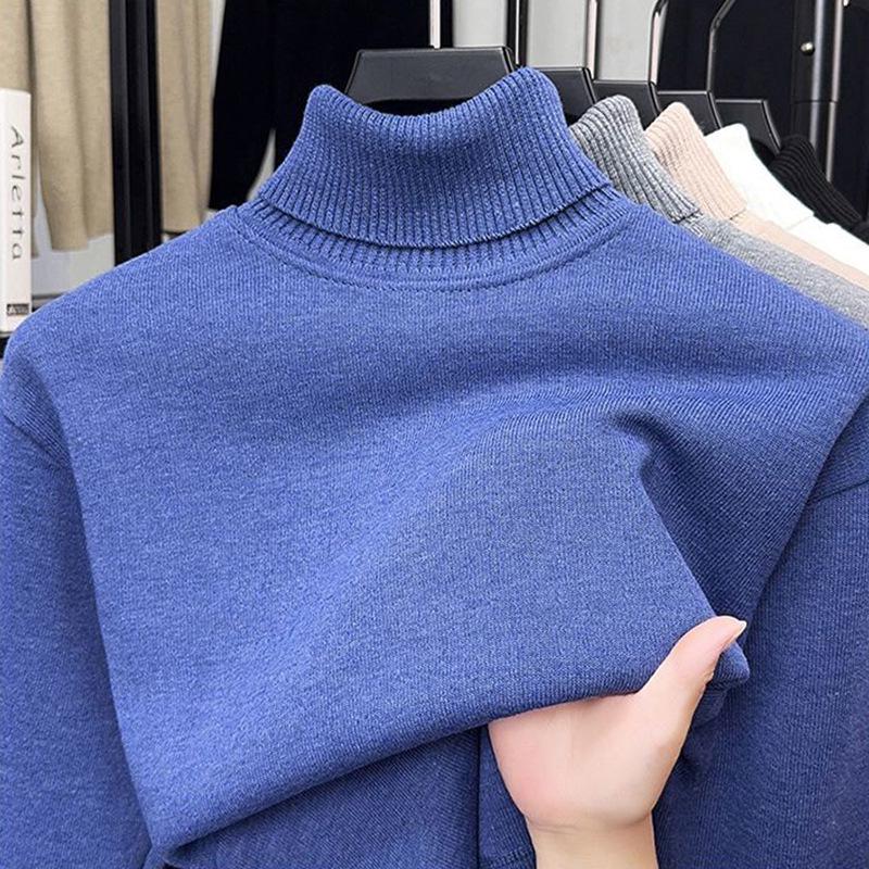 Мужской цельный флисовый свитер с высоким воротником, осенне-зимний, утолщенный, теплый, шерстяной, вязаный, базовый слой