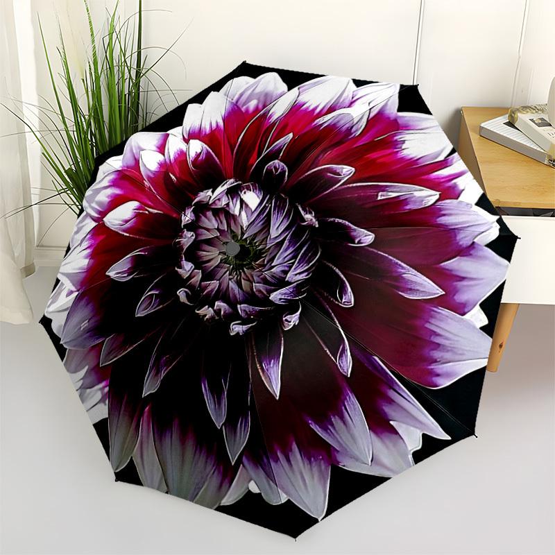 1pc Dahlia Bloom Automatic Umbrella | Portable Foldable 8-Rib Manual Open, Cute Birthday & Holiday Gift for Outdoor yy260107129