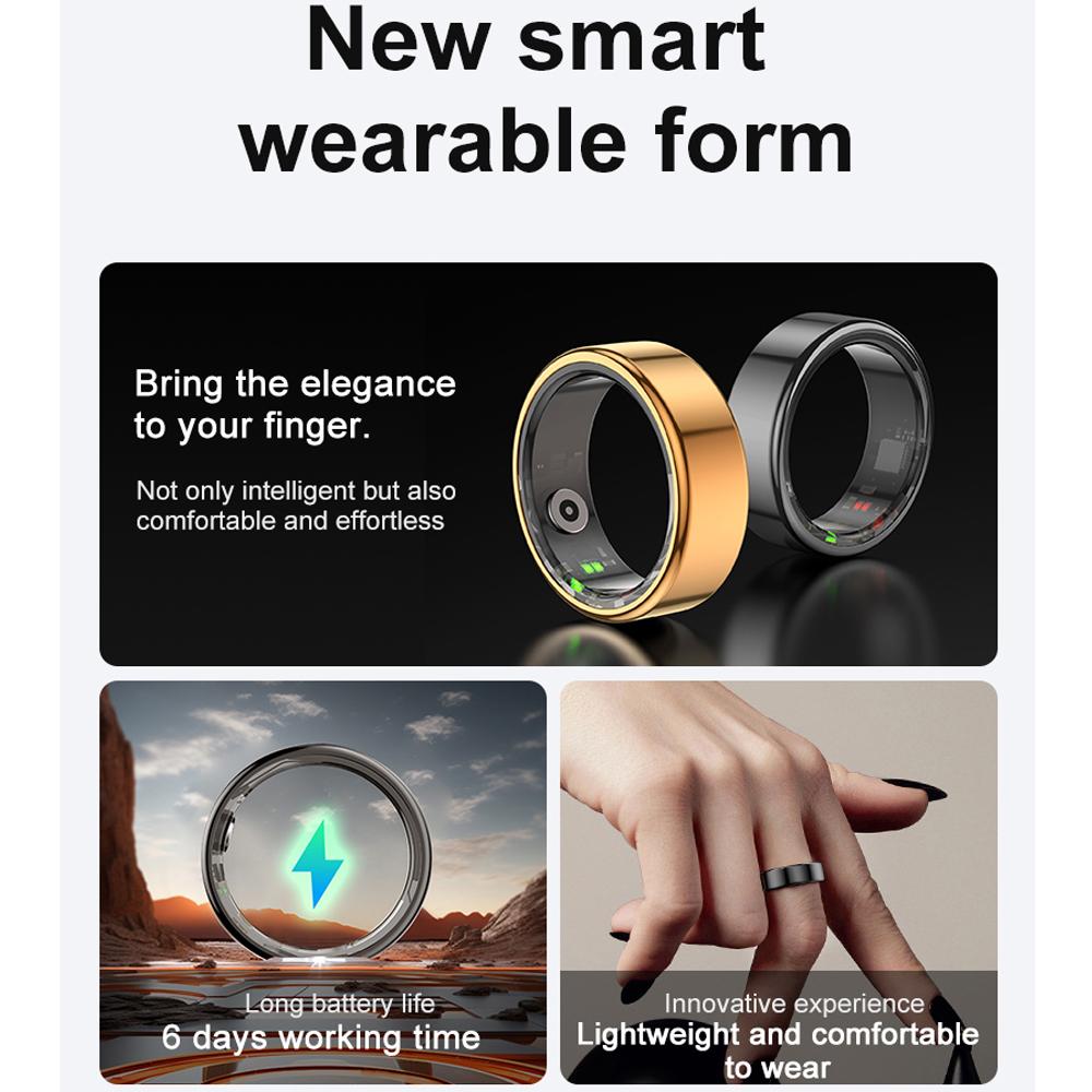 YurKem Беспроводная зарядка Смарт-кольцо Измерение сердечного ритма кислорода в крови Артериальное давление Мужчины Женщины Фитнес-трекер Спорт IP68 Водонепроницаемый Bluetooth-кольцо