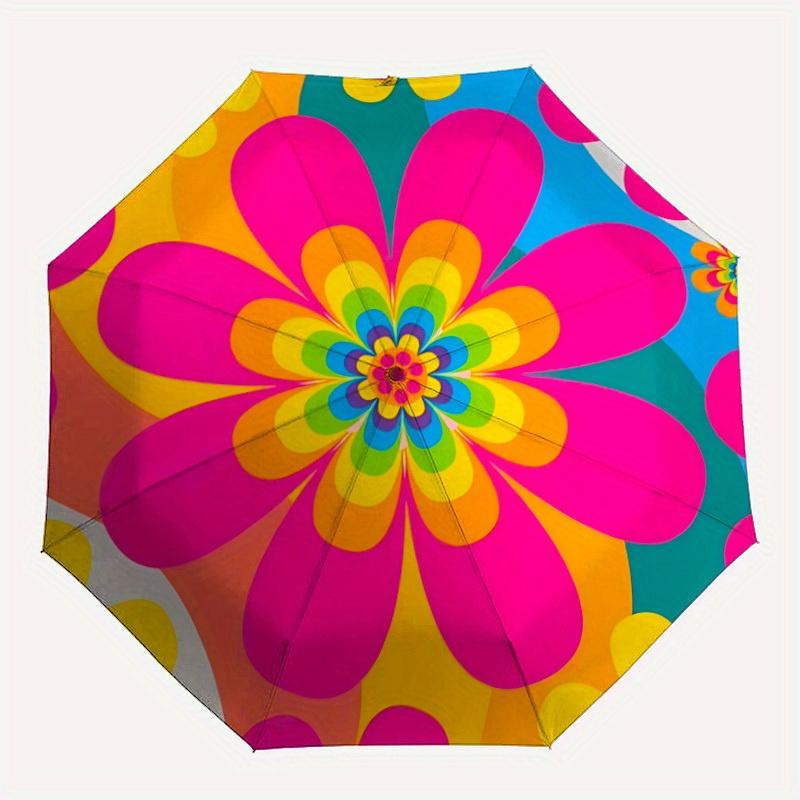 1pc Flower Pattern Automatic Folding Umbrella, Portable & Foldable Design with 8 Ribs, Casual Outdoor Accessory Halloween and Christmas gift