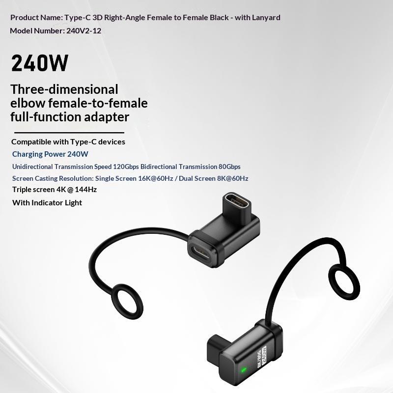 USB4 240 Вт PD 5 А Прямой угол USB C на Type C Конвертер Быстрая зарядка Синхронизация данных Адаптер для автомобиля Кемпинга Поездки Зарядка