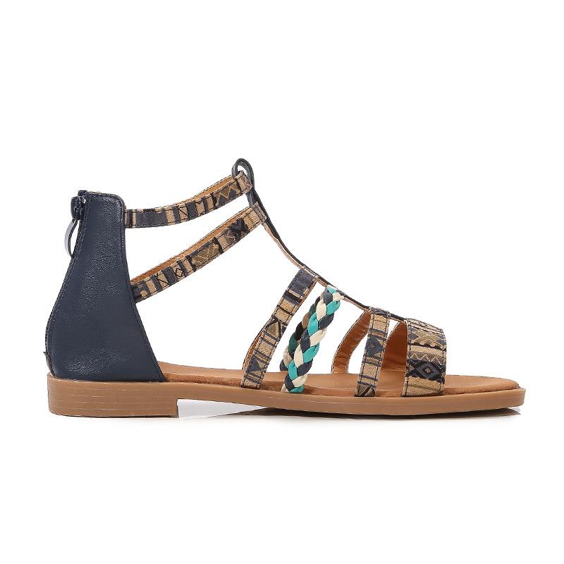 2024 Новые летние женские бохо-национальные цветные сандалии большого размера на плоской подошве 41--43