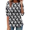 Women's Loose Casual Long Sleeve Top Round Neck Button Pull Stripe Prints T Shirt