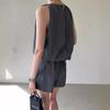 2025 Korean Summer Sleeveless Tank & Wide Leg Shorts Skirt Set