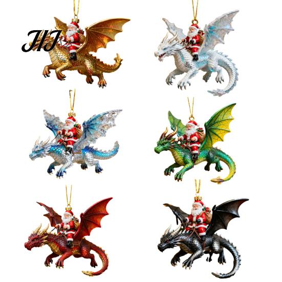 Novelty Festive Wall Decorations 2Pcs Santa Dragon Rider Christmas Ornament, 2D Acrylic Flying Handcrafted Hanging Ornaments Claus Decor, Tree