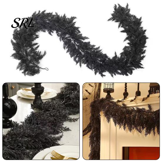 Realistic Artificial Rattan Branches Black Halloween Garland, Spooky Cedar Vine for Mantel Fireplace, Dark Aesthetic Fireplace Mantle Decor