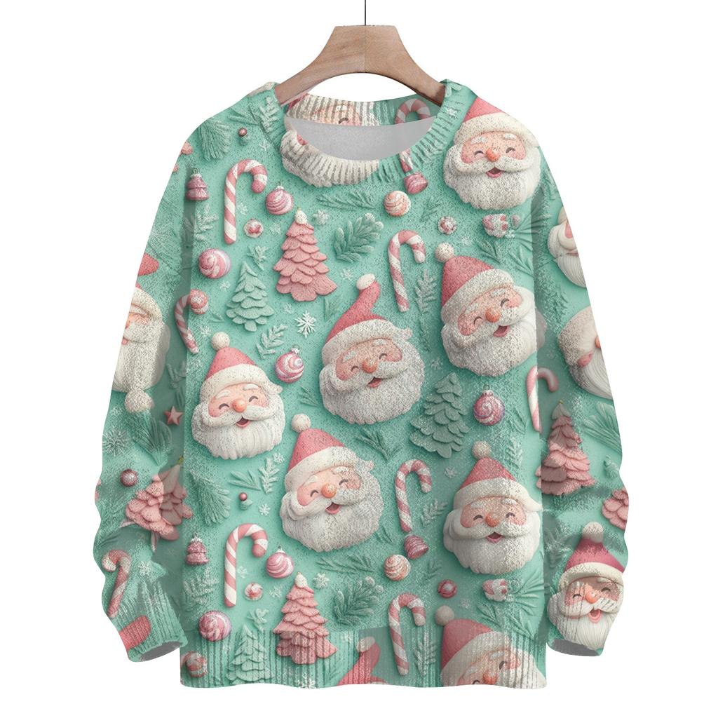 Women's Fashion Round Neck Casual Long Sleeve Christmas Cute Printed Woolen Knit Top