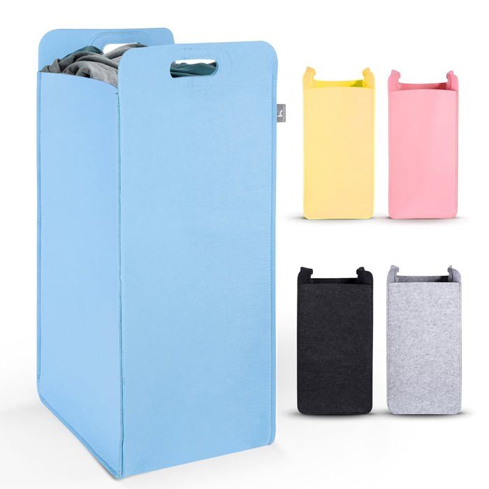 Panier À Linge - Hennez - Katy - Feutre - 75 Litres - Bleu - Pliable