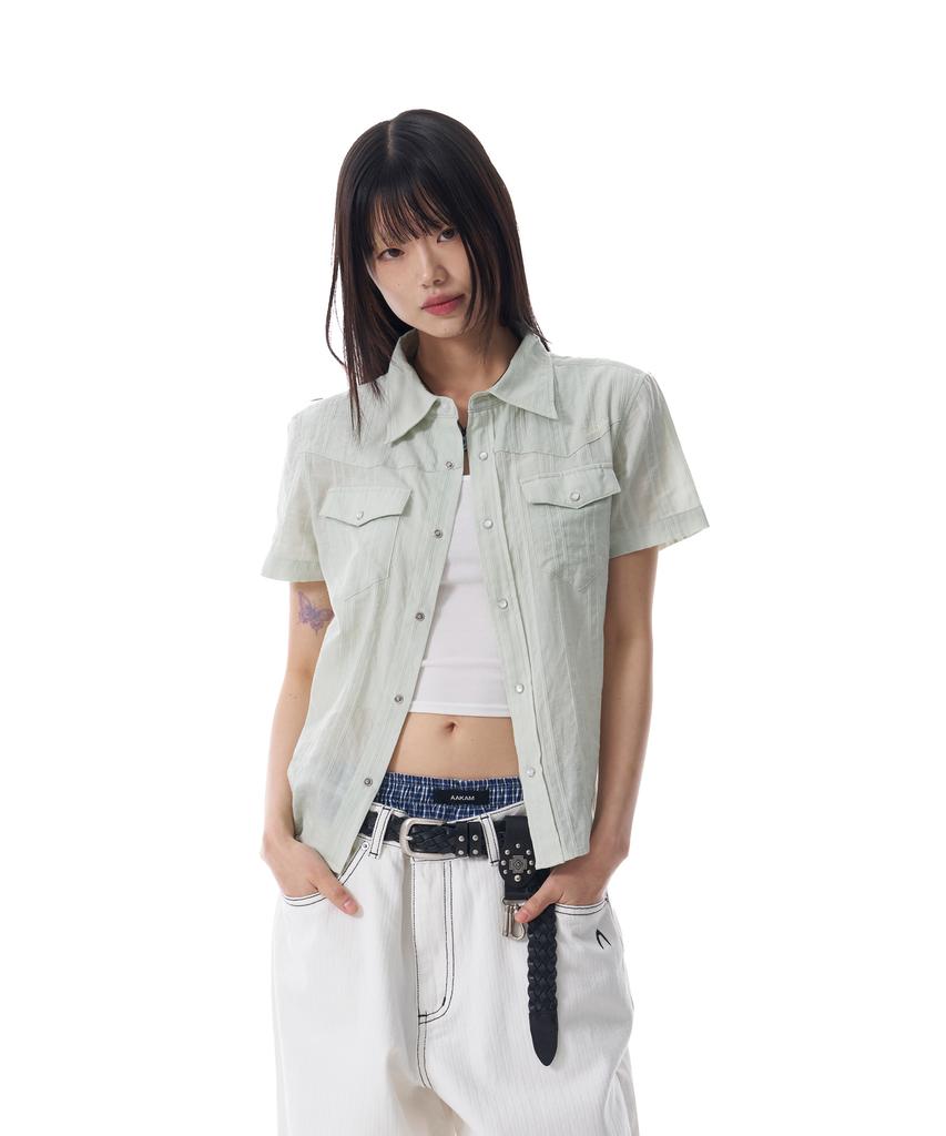 AAKAM Patterned Western Half Shirts (Green)