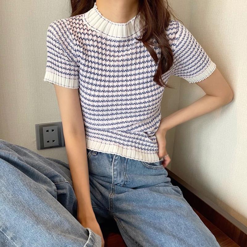 Женские футболки Трикотажные футболки Топы Рубашки с коротким рукавом с круглым вырезом Трикотажная футболка