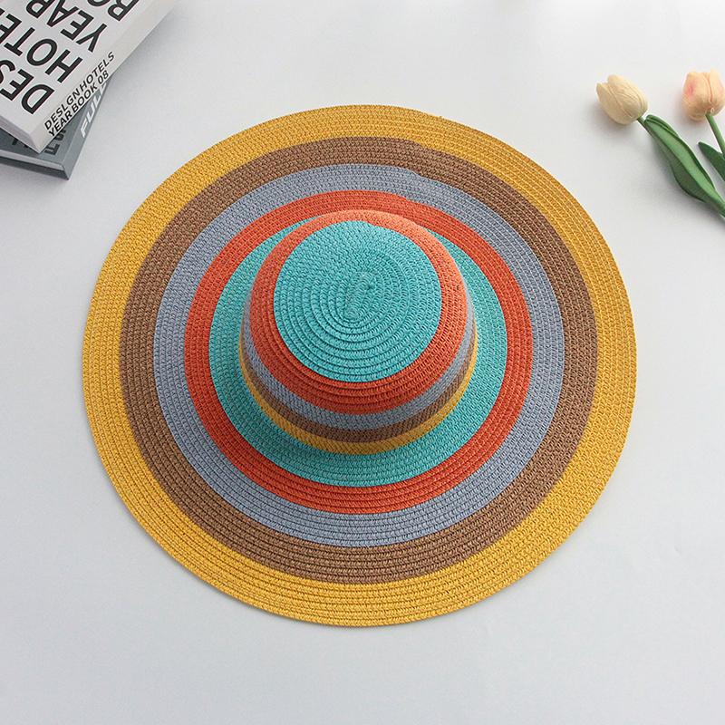 Летняя женская соломенная шляпа с широкими полями в полоску от солнца - дышащая, складная, универсальная, для активного отдыха, платья для женщин