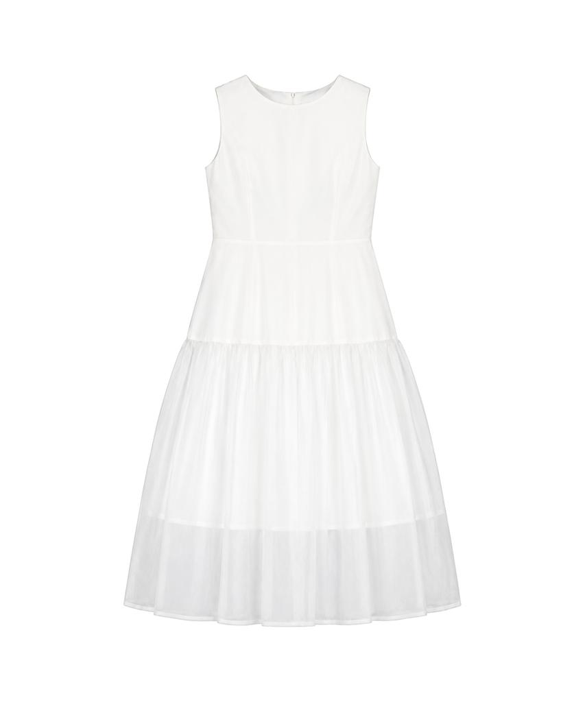 Cloet Organza Layered Sleeveless Dress + White