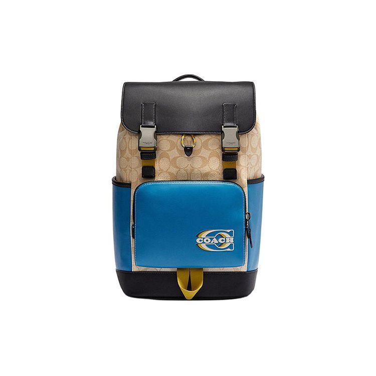 Coach Track Color Block Classic Logo Print Fabric Backpack Large Men backpack Blue Black CH116-QBVFG