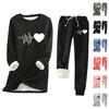 Ladies' Loose And Comfortable Round Neck Heart-shaped Printed Thick Long Sleeved Top With Cotton Pants Set